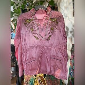 Pink Satin Top with Embroidered Design